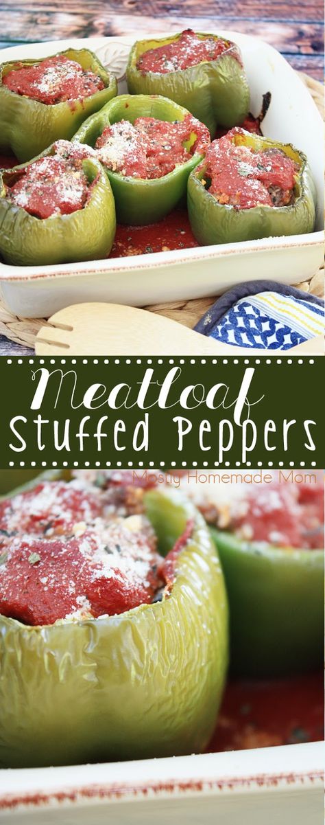 Meatloaf Stuffed Peppers - the perfect favorite dinner recipe mashup! If your family loves stuffed peppers and meatloaf, they'll go crazy for this dinner idea! Stuffed Pepper Meatloaf, Meatball Stuffed Peppers, Stuffed Bell Peppers With Marinara Sauce, Stuffed Bell Peppers Marinara, Jalapeño Popper Stuffed Meatloaf, Meatloaf Stuffed Peppers, Un Stuffed Peppers, Grandmas Stuffed Peppers, Delicious Meatloaf