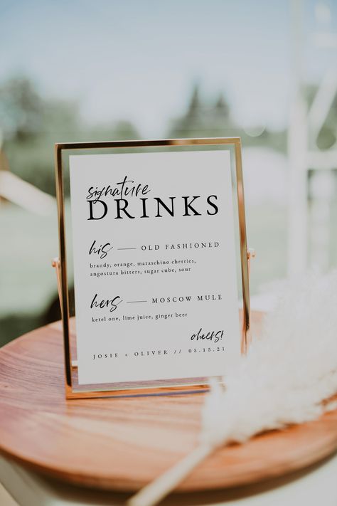 Josie Collection — Niki Press Designs Menu Wedding, Wedding Bar Menu Sign, Drink Bar, Open Bar Sign, Wedding Favours Sign, Thank You Sign, Social Media Signs, Bar Menu Wedding, Mimosa Bar