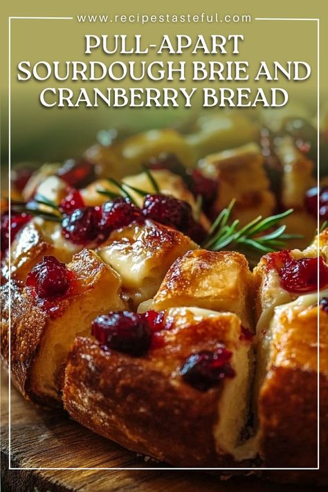 This Pull-Apart Sourdough Brie and Cranberry Bread is a warm, gooey appetizer perfect for gatherings. With a crusty sourdough loaf filled with creamy brie and tart cranberry sauce, it’s a crowd-pleaser that combines savory and sweet flavors. Pull Apart Bread Appetizer, Thanksgiving Bread Recipes, Cranberry Appetizer, Brie And Cranberry, Savory Butter, Cheesy Pull Apart Bread, Thanksgiving Bread, Brie Cranberry, Savory Bread Recipe