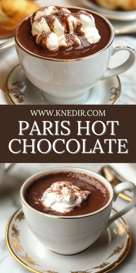 Indulge in the rich, creamy goodness of Paris Hot Chocolate – a luxurious drink that’s perfect for cold weather! ☕🍫 This thick, velvety hot chocolate will transport you straight to the cafés of Paris. Warm up with this decadent treat, and experience the true taste of French chocolate. 🍬 #HotChocolate #ParisianHotChocolate #WinterDrinks #CozyDrinks #ChocolateLovers #WinterTreats #FrenchRecipes #HotChocolateRecipe #DecadentDesserts Paris Hot Chocolate, French Hot Chocolate, Easy Dessert Ideas, Chocolate Garnishes, French Chocolate, Winter Treats, Impressive Recipes, The Best Dessert Recipes, The Best Dessert