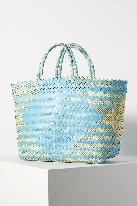 Diamond-Woven Tote Bag | Anthropologie Best Beach Bag, Fringe Tote Bag, Anthropologie Bags, Slouchy Tote, Embroidered Handbag, Sky Blue Color, Embroidered Tote, Straw Tote Bag, Diamond Weave