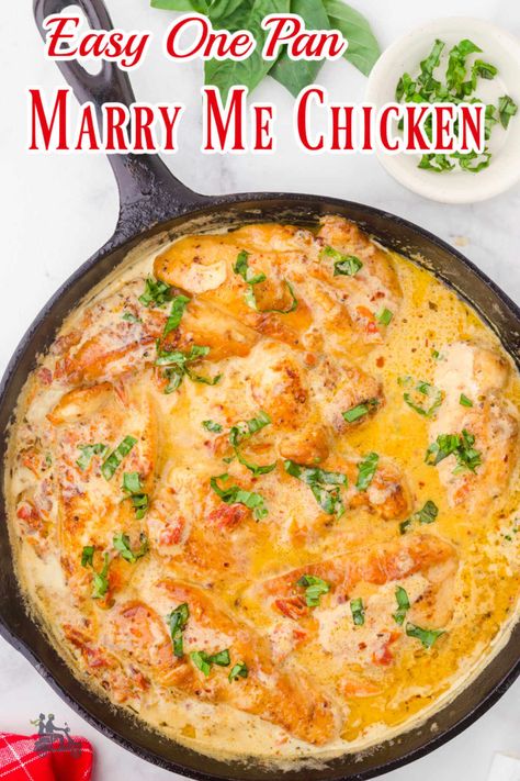 Marry Me Chicken is so good, it’s worthy of a marriage proposal! The one-pot dish is loaded with juicy chicken and a creamy aromatic sauce with bits of sun-dried tomatoes for a sweet and tangy taste. Serve it over pasta, rice, mash, or keep it low-carb with a ket-friendly serving of cauliflower rice or zucchini noodles. Marry Me Chicken Over Rice, Propose To Me Pasta, Marry Me Chicken And Rice, Marry Me Chicken Recipe, Chicken Over Rice, Sun Dried Tomato Sauce, Marry Me Chicken, Pasta Rice, One Pan Chicken