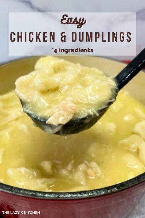 Do you need an EASY dumpling recipe??? If you answered YES, I have a delicious recipe for you! Dumplings are the ultimate comfort food, plus this recipe is easy and has only 4 ingredients. Dumplings With Chicken, Chicken Dumplings Easy, Crockpot Chicken Dumplings, Chicken And Dumplin Recipe, Quick Chicken And Dumplings, 4 Ingredient Chicken, Easy Chicken Dumpling Recipes, Dumplin Recipe, Easy Dumplings Recipe