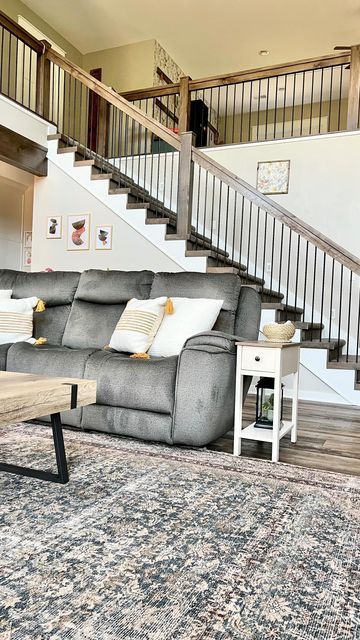 Colleen | HOME & LIFESTYLE on Instagram: "The simple metal balusters I loved were $5/each and we have a lot of railings! We used mainly leftover rebar and then bought some really long pieces and cut down to size. Inside are black. Outside are bronze. I love the industrial look! . . . . #barndominium #building101 #buildingtips #diyhome #stairinspo #stairrailing #modernfarmhouse #industrialfarmhouse #myhomestyle #barndoinspo" Barndominium Railing, Rebar Railing, Metal Balusters, Johnson House, Lots Of Windows, Large Kitchen Island, Design Remodel, Home Additions, Barndominium