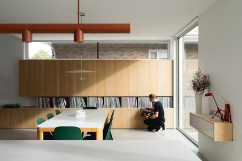 Photo 5 of 10 in How They Pulled It Off: Custom-Built Record Storage - Dwell Records Storage, Staircase Outdoor, Masculine Decor, Dwell Magazine, Brick Cladding, Inspirational Photos, Record Storage, Bachelor Pad, Modern Homes