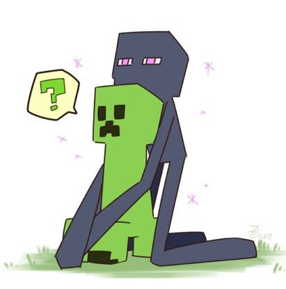 Creeper And Enderman Fanart, Minecraft Fanart Mob, Endermen Fan Art, Minecraft Enderman Art, Creeper X Enderman, Enderman Fanart Human, Enderman Fanart, Minecraft Baby, Minecraft Enderman