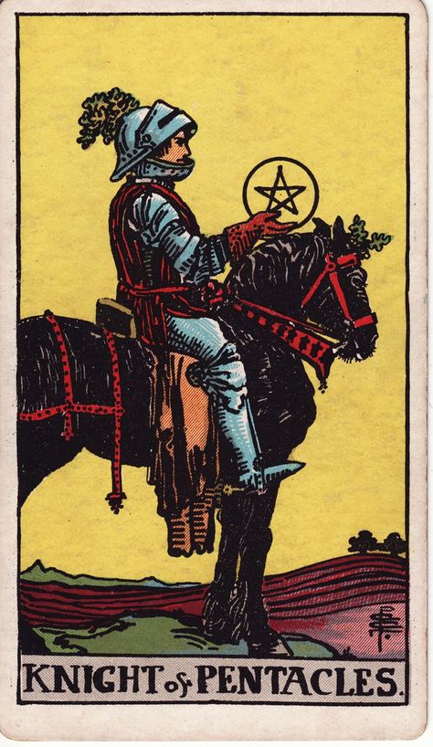 The Knight of Pentacles tarot card embodies diligence, reliability, and a methodical approach to goals. Click the image to learn the deeper meaning of this tarot card and save this pin for more steadfast revelations! Knight Of Pentacles Tarot, Pentacles Tarot Meaning, Knight Of Pentacles, Pentacles Tarot, Tarot Meanings, Pentacles, The Knight, Rider Waite, Tarot Card Meanings