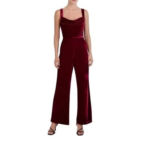 Nwt Bcbg Paris Velvet Jumpsuit Cabernet Red Wine Size Xl Holiday Party Fashioned With A Stretchy Blend, A Cowl Square Draped Neck, Straight Legs And A Back Zipper Closure. In Excellent New Condition! See Pics For Measurements And Fabric Content! *All Items Are Measured Laying Flat, Non-Stretched, Please Be Sure To Check Sizing Before Purchasing. Red Velvet Jumpsuit, Light Pink Pants, Black Sequin Jumpsuit, Black Velvet Jumpsuit, Velour Jumpsuit, Holiday Party Fashion, Velvet Jumpsuit, Halter Romper, Black Leather Pants