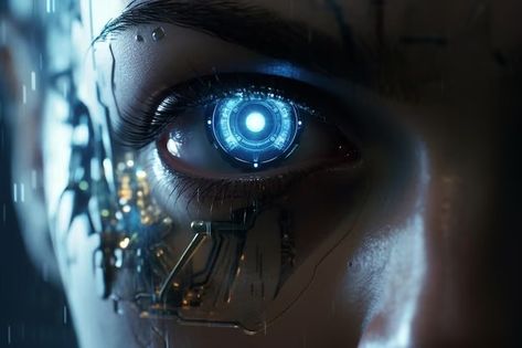 Cyberpunk Eye Implant, Robot Eyes Cyborgs, Bionic Aesthetic, Robot Aesthetic Blue, Cyborgs Aesthetic, Cybernetics Aesthetic, Zane Aesthetic, Information Technology Aesthetic, Cyberpunk Eyes