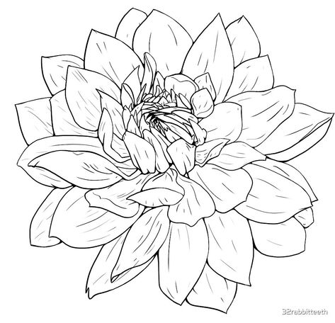 Outline Drawing Flower, Daliah Flower, Delilah Flower, Dahlia Flower Tattoos, Dahlia Tattoo, Line Drawing Tattoos, Black And White Outline, Flower Tattoo Drawings, Tattoo Outline Drawing