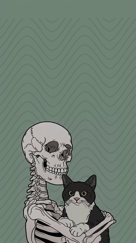 Unique Wallpapers For Phone, Skeleton With Cat, Minimalist Wallpaper Phone, Skeleton Cat, Halloween Wallpaper Iphone Backgrounds, Snake Wallpaper, Halloween Wallpaper Cute, Cat Background, Witchy Wallpaper