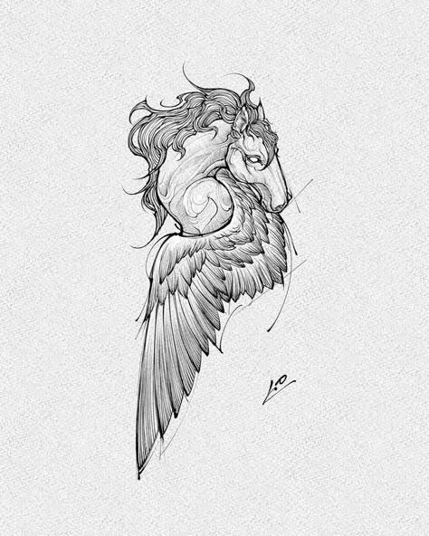 Animal Tattoo Sketch, Mythical Creatures Tattoo, Mythological Tattoo, Horses Tattoo, Pegasus Tattoo, Tattoo Horse, Horse Tattoos, Horse Tattoo Design, Greek Mythology Tattoos