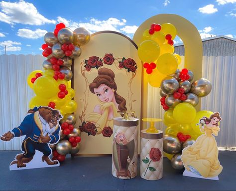 Beauty And The Beast Balloon Arch, Beauty And The Beast 3rd Birthday Party, Beauty And Beast Balloon Decor, Beauty And The Best Quinceanera Theme, Belle Birthday Party Ideas, Beauty And The Beast Party Decorations, Belle Birthday Party Decorations, Beauty And The Beast Party Ideas, Beauty And The Beast Theme Party Backdrop