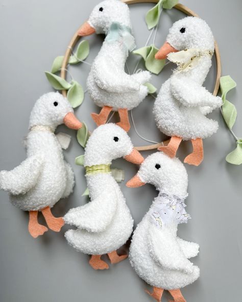 Baby mobile goose 🪿 The mobile is sewn with large toys - (18 centimeters tall) and each goose has a quiet rattle. When the baby grows up, the toys can be cut off from the thread and fully play 🙌🏻 Mobile Nursery, Silly Goose, The Toys, Shower Themes, Animal Patterns, Instagram Baby, Baby Grows