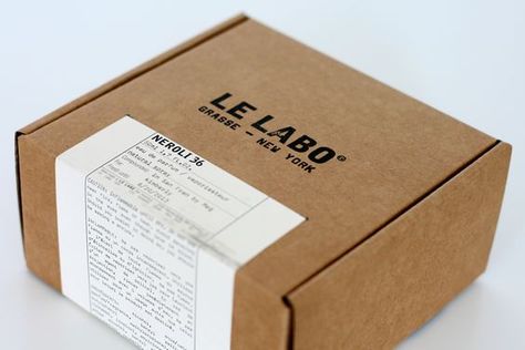 Le Labo Packaging 1, kraft cardboard box with label and black stamp: Kraft Packaging, Perfume Packaging, Eco Packaging, Small Business Packaging, Box Packaging Design, Cardboard Packaging, Soap Packaging, Tea Packaging, Brown Box