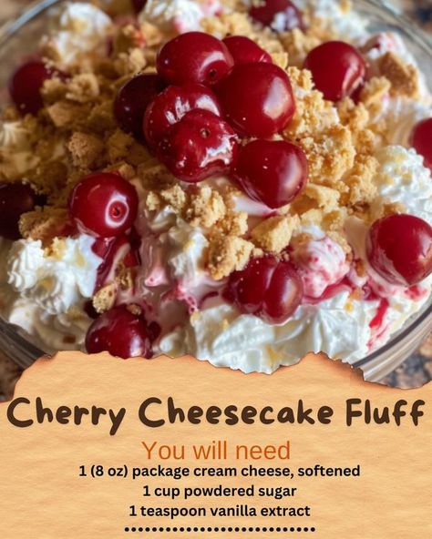 Cherry Cheesecake Fluff Dessert, Delectable Cherry Cheesecake Fluff, Cherry Cheesecake Recipes, Cherry Cheesecake Fluff, Cherry Salad Recipes, Fluff Recipes, Fluff Salads, Cheesecake Fluff, Thanksgiving Sweets