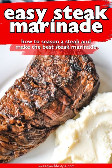 Knowing how to marinade a steak is a skill everyone should know. This easy steak marinade gives the best flavor for all cuts of steak. Learn how to season a steak and how to make a good steak marinade. Home Made Steak Marinade, How To Season Steak, Best Marinade For Steak, Good Steak Marinade, Marinades For Beef, How To Marinate Steak, Simple Steak Marinade, Best Steak Marinade Ever, Grilled Cube Steak