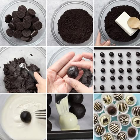 Oreo Truffles Process Photo Cake Pop Receita, Easy Oreo Truffles, Oreo Ball, Oreo Balls Recipe, Oreo Cake Pops, Tårta Design, Oreo Truffles Recipe, Oreo Recipes, Cake Pop Recipe