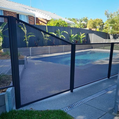 Pool Perf Fencing, Pool Perf, Australian Pool, Pool Fence Ideas, Stone Deck, Pool Fencing, Glass Fence, Concrete Posts, Living Fence