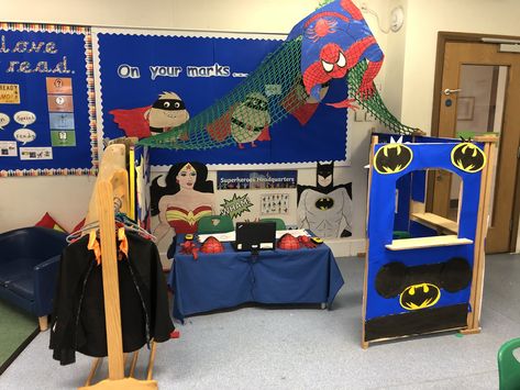 Superheroes Eyfs, Roleplay Ideas, Role Play Areas, Eyfs Classroom, Dramatic Play Area, Writing Area, Comic Book Superheroes, Dc Comic Books, Play Areas