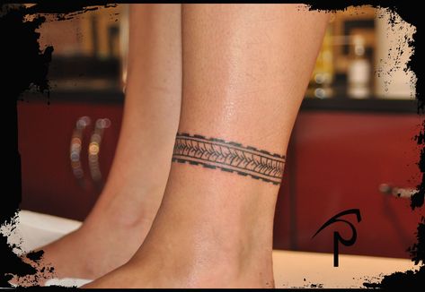 Polynesian Ankle Tattoo, Band Tattoo Meaning, Ankle Cuff Tattoo, Poly Tattoo, Back Of Ankle Tattoo, Black Band Tattoo, Thigh Band Tattoo, Ankle Band Tattoo, Bracelet Tattoo For Man