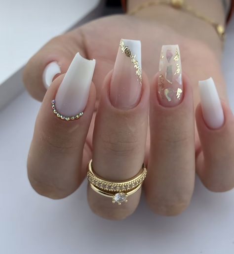 Graduation Photo Nails, White Tips Nails With Design, Ballerina Acrylic Nails, Fancy Nails Designs, Simple Gel Nails, Bling Acrylic Nails, Acrylic Nails Coffin Short, Uñas Acrilicas, Pink Acrylic Nails