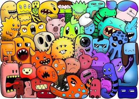 Colored the wild doodle monsters from BunteGalerie.Etsy.com  #coloringbook #coloring #coloringforadults #zentangleinspiredart #ausmalen #adultcoloringbook #adultcoloring #colors #colorsplash #doodle #doodles #doodleart #doodlemonster #monster #monsters #kawaii #kawaiiart #drawing #coloredpencil #watercolor #brushmarker #ipadcoloring #ipadcoloringbook Witcher Wallpaper, Doodle Monster, Arte Doodle, Monster Coloring Pages, Doodle Characters, Cool Doodles, Monster Drawing, Graffiti Doodles, Doodle Art Drawing