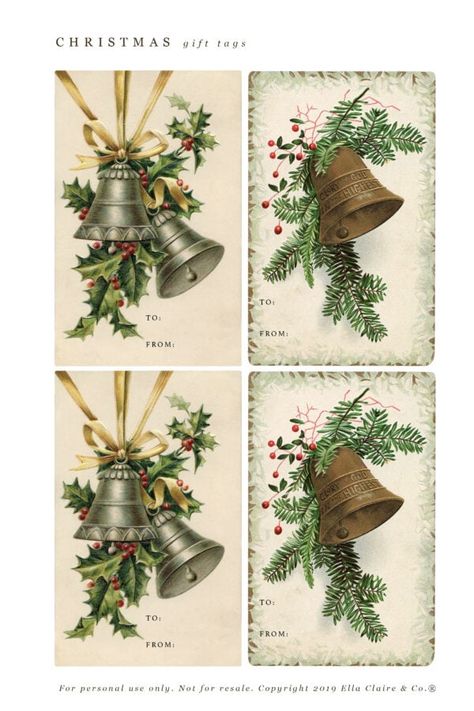 Christmas Vintage Printables, Free Gift Tags Printable Christmas, Christmas Cards Ornaments, Vintage Christmas Tags Printable Free, Free Holiday Printables, Vintage Christmas Gift Tags, Antique Christmas Cards Printable Pictures, Vintage Christmas Bells Images, Christmas Tags Handmade Vintage Style