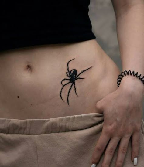 Spider Tattoo On Thigh, Spider Rib Tattoo, Tattoo Sur Les Cotes, Spider Tattoo Shoulder, Side Torso Tattoos For Women, Small Stomach Tattoos Women, Surgery Scar Tattoo, Tattoo Ideas Female Stomach, Side Belly Tattoo