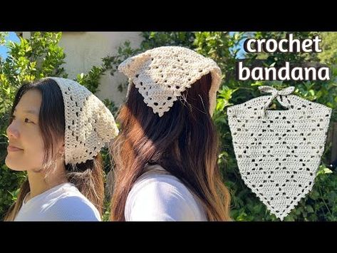 Crochet Bandana Tutorial | Diamond Lace Crochet Bandana - YouTube Crochet Bandana Tutorial, Crochet Bandana Pattern Free, Diamond Lace Stitch, Bandana Tutorial, Crochet Bandanas, Bandana Crochet, Crocheted Accessories, Summer Headwear, Knitting Room