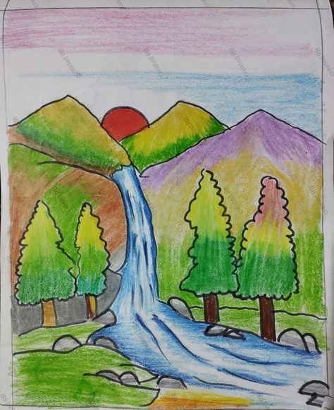 Intermediate Drawing, Easy Scenery, Drawing Scenery, Ganesh Wallpaper, Science Projects For Kids, Easy Drawings For Kids, Small Kids, Oil Pastel Drawings, Beauty Art Drawings