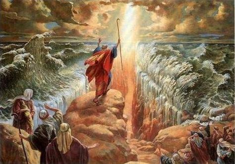 One comparable event is when Moses parted the Red Sea for the children of Israel to complete their exodus from Egypt. Description from johnpratt.com. I searched for this on bing.com/images Moses Red Sea, Crossing The Red Sea, Ten Plagues, Parting The Red Sea, Book Of Exodus, Bible Pictures, Biblical Art, Old Testament, Red Sea