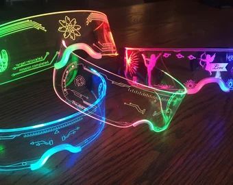 Cyberpunk Goggles, Tron Costume, Futuristic Mask, Light Up Glasses, Neon Birthday Party, Lights Party, Neon Birthday, Rave Accessories, Glow Party