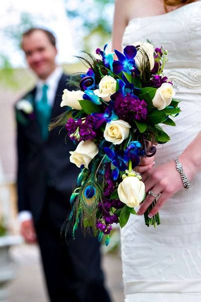 Peacock inspired cascade bridal bouquet by Best Day Floral design Wedding Day Decorations, Peacock Wedding Theme, Cascading Bridal Bouquets, Boda Mexicana, Orchid Wedding, Peacock Wedding, Turquoise Wedding, Braut Make-up, Star Wedding