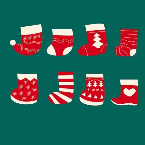 Christmas sock new year socks gifts over... | Premium Vector #Freepik #vector #christmas-fun #christmas #christmas-objects #cute-christmas Christmas Socks Illustration, Christmas Objects, Fireplace Winter, Socks Illustration, Socks Drawing, Xmas Socks, Socks Gifts, Ornament Vector, Santa Socks