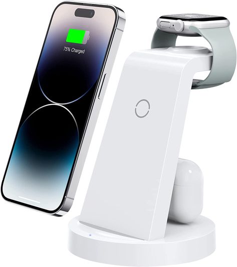 3 in 1 Charging Station for iPhone - Wireless Charger for Apple Products Multiple Devices - Charging Dock Stand for AirPods (for iPhone 14 13 pro 12 11 X Max) #chargingstation #iphone #wireless #charger #apple #easy #spacesaver #sleek #affiliate Iphone Wireless Charger, Best Charging Station, Apple Charging Station, Apple Watch Edition, Wireless Charger Iphone, Phone Charger Station, Apple Watch Charging Stand, Airpods Apple, Apple Watch Charger