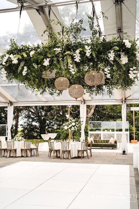 Wedding Venue Greenery, Heavy Greenery Wedding, Floral Ceiling Wedding, Classy Reception, Floral Chandelier Wedding, Reception Tent, Tented Reception, Wedding Ceiling, Boda Ideas