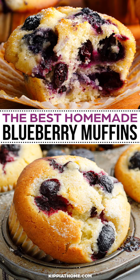 Blueberry muffins with sugar crust Moist Blueberry Muffins, Lemon Blueberry Muffins Recipe, Blueberry Muffin Recipe, Blueberry Muffins Recipe, Homemade Blueberry Muffins, Blueberry Pancakes Recipe, Muffin Baking, Best Blueberry Muffins, Banana Dessert Recipes