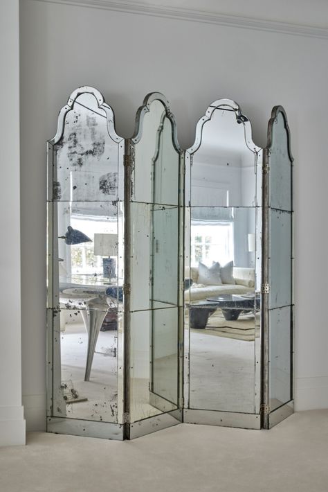 Pair of Folding Screens | A Collection That We Dreamt Of: Art and Design from the New York Townhouse of Delphine and Reed Krakoff | | Sotheby's Mirror Screen Divider, Hallway Of Mirrors, Mirror Room Divider, Shop Mirror, New York Townhouse, Folding Screens, Living Tv, Modern Colonial, Reed Krakoff