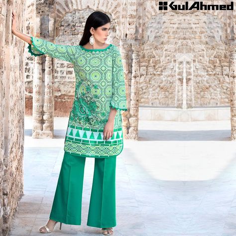 bell bottom Lawn Kurti, Latest Pakistani Dresses, Bell Bottom Trousers, Pakistani Clothes Online, Pakistani Designer Suits, Lawn Suit, Pakistani Lawn Suits, Gul Ahmed, Lawn Dress