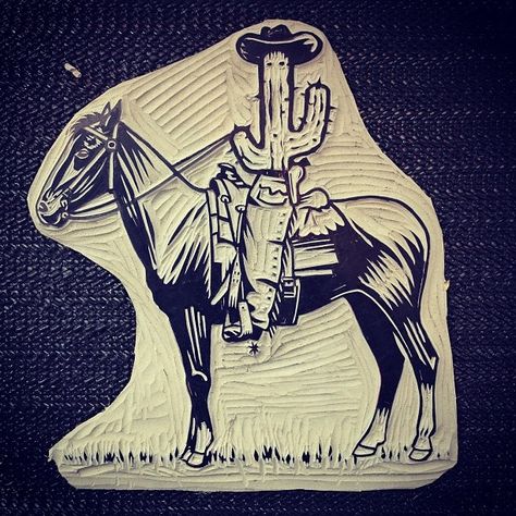 Ready for proofing #cowboy #cactus #linocut #printmaking | Flickr - Photo Sharing! Cowboy Linocut, Cactus Linocut, Dotted Art, Cowboy Cactus, Scrimshaw Art, Lino Block, Soft Cut, Lino Cuts, Lino Printing