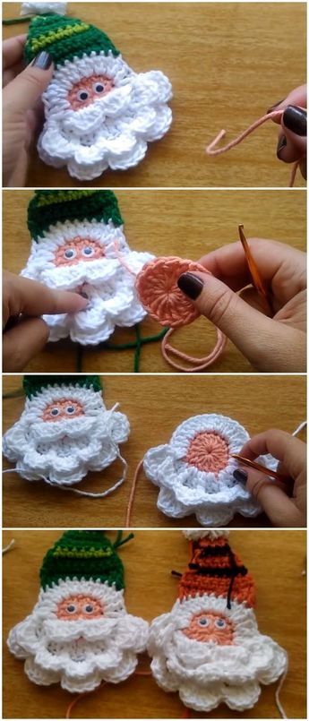 Crocheted Santa, Knit Christmas Ornaments, Crochet For Christmas, Santa Applique, Xmas Crochet, Crochet Christmas Ornaments Free, Crocheted Christmas, Crochet Holiday, Crochet Santa