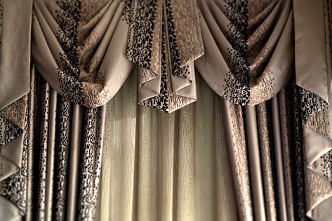 Swag and Tails | O’Gorman’s | Custom Made Curtains Valance Patterns, Swags And Tails, Sewing Curtains, Glamorous Living Room, Waterfall Valance, Diy Window Treatments, Curtains And Blinds, Drapes And Blinds, Curtain Styles