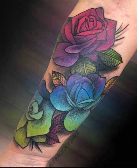 Rainbow Sleeve Tattoo, Rainbow Flowers Tattoo, Rainbow Flower Tattoo, Rainbow Rose Tattoo, Bright Tattoos For Women, Colored Flower Tattoos, Colorful Mandala Tattoo, Colorful Rose Tattoos, Tato Phoenix