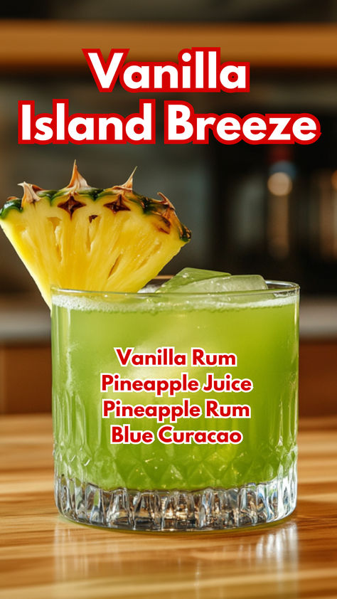 Vanilla Island Breeze Island Breeze Cocktail, Island Cocktails, Rum Recipes Drinks, Vanilla Rum Drinks Recipes, Island Drinks, Jamaican Drinks Cocktails, Bacardi Rum Drinks, Pineapple Alcohol Drinks, Pineapple Rum Drinks