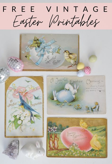 Free Vintage Easter Printables, Vintage Easter Printables, Acrylic Bunny, Happy Easter Printable, Life Is A Party, Rustic Easter Decor, Easter Graphics, Vintage Easter Postcards, Easter Treat Bags