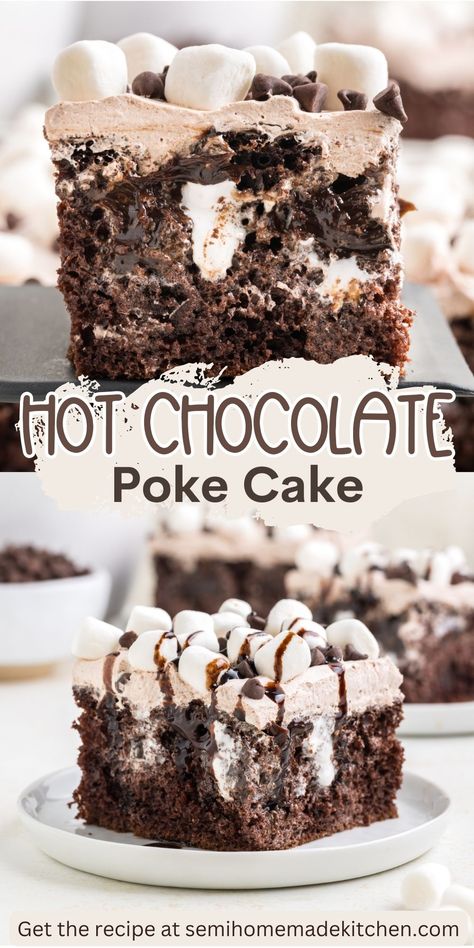 Chocolate Cool Whip, Easy Hot Chocolate, Tea Desserts, Poke Cake Recipe, Chocolate Poke Cake, Christmas Desserts Easy, Christmas Baking Recipes, Poke Cake Recipes, Fudge Sauce