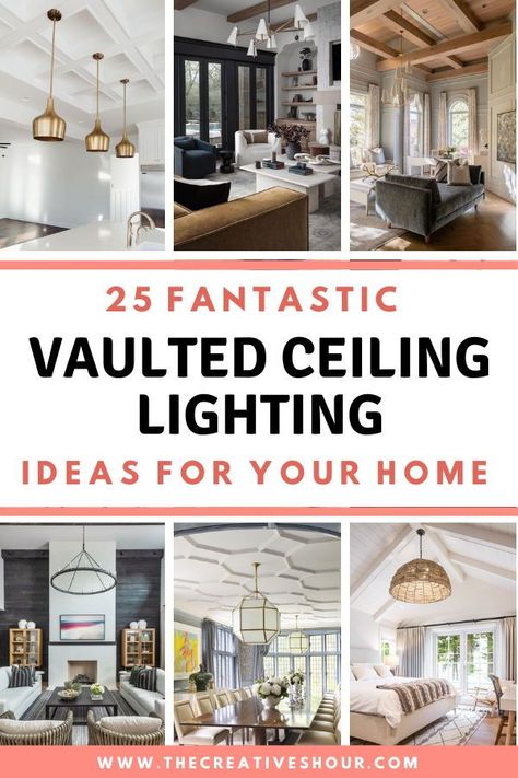 Discover the perfect vaulted ceiling lighting fixtures for your living room with exposed beams or a modern bedroom master suite. Whether you prefer a farmhouse charm or a sleek and contemporary design, find inspiration for dining, bathroom, or even a half-lit living room – with or without a fan. Elevate your home's ambiance with stunning vaulted ceiling lighting solutions. Modern Bedroom Master Suite, Tall Ceiling Living Room, Ceiling Lighting Ideas, Cathedral Ceiling Living Room, Vaulted Ceiling Ideas, Pendant Lighting Living, Restoration Hardware Lighting, Vaulted Ceiling Lighting, Exposed Beams Ceiling