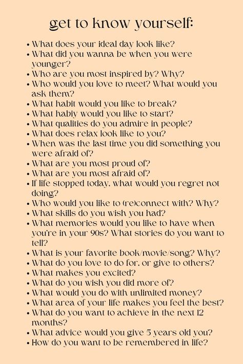 Journal To Know Yourself, Journal Prompts To Know Yourself Better, Things You Can Do To Better Yourself, Get To Know Yourself Journal, How To Feel Grounded, Getting To Know Yourself Journal, Things To Do To Better Yourself, Get To Know Yourself Journal Prompts, Prompts To Get To Know Yourself