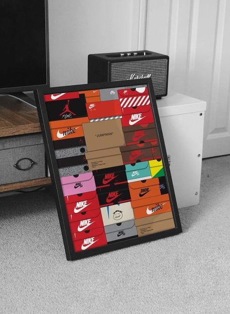 Nike Boxes, Plakat Design Inspiration, Sneakerhead Room, Shoe Room, Sneaker Posters, Sneakers Box, Gaming Room Setup, Cute Bedroom Decor, Mdf Frame